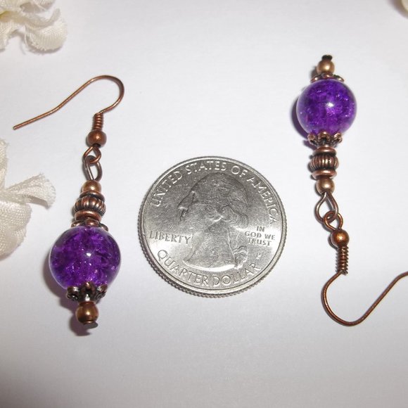 Boho Beaded Dangle Earring Set Purple and Copper Fashion Jewelry Accessory 7089 - Picture 3 of 9